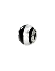 Black and Silver Striped, Murano Glass Charm for 3mm Bracelets