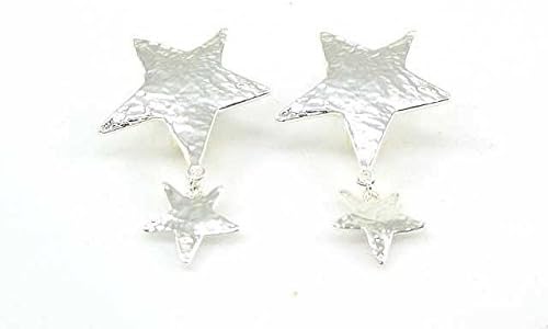 Women's 2 Inch Shiny Silver Colored Dimple Star Clip on Earrings