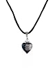 Necklace - N13 - Heart Shape Murano Style Glass ~ Black and Silver Stripe