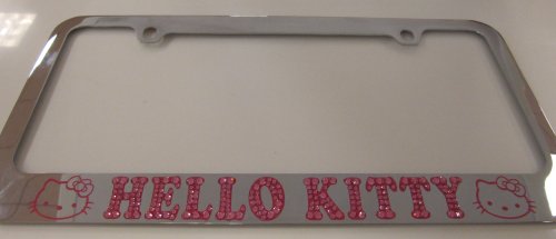 PINK HELLO KITTY CHROME LICENSE PLATE FRAME WITH SWAROVSKI DIAMOND CRYSTALS
