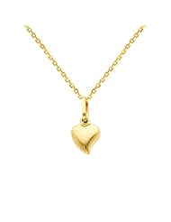 14K Yellow Gold Small Heart Charm Pendant with Yellow Gold 1.2mm Side Diamond-cut Rolo Cable Chain Necklace with Spring-ring Clasp - Pendant Necklace Combination (Different Chain Lengths Available)