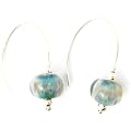 Sterling Silver and Lampwork Glass Earrings Blue Cloud on Wire