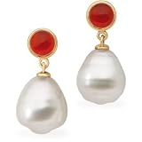14K Yellow or White Gold Paspaley South Sea Cultured Pearl and Carnelian Earrings - Various Sizes