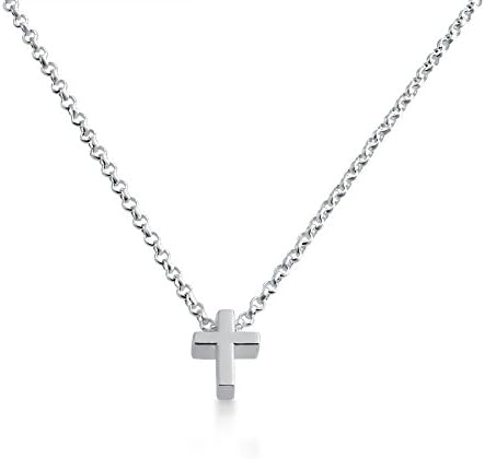 Simple Cross Symbol Bead Pendant Necklace 14k Plated or 925 Sterling Silver (sterling-silver, 14 Inches)
