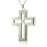 Men's Stainless Steel Cross Diamond Pendant Necklace (GH, SI, 0.05 carat)