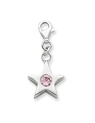 Sterling Silver Pink October CZ Birthstone Star Charm