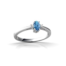 14K White Gold Genuine Oval Blue Topaz and Diamond Ring