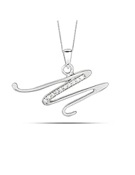 Sterling Silver Rhodium Plated Script Initial Letter M With Diamonds On 18 Inch Chain ( 0.05 Tcw)