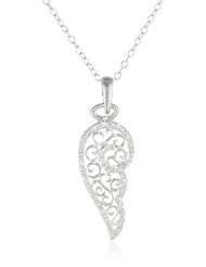 Sterling Silver Diamond Filigree Angel Wing Pendant Necklace (0.06 cttw, I-J Color, I2 Clarity), 18"
