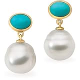 14K Yellow or White Gold Paspaley South Sea Cultured Pearl and Turquoise Earrings - Various Sizes