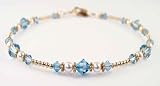 Aquamarine - March Beaded Anklets: Swarovski Crystal Birthstone Jewelry. Adjustable 14K Gold Filled Ankle Bracelets