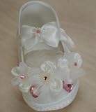 Gorgeous White/Pink Diamante Trim Christening or Special Day Shoes - Size 0 (0-3 months)