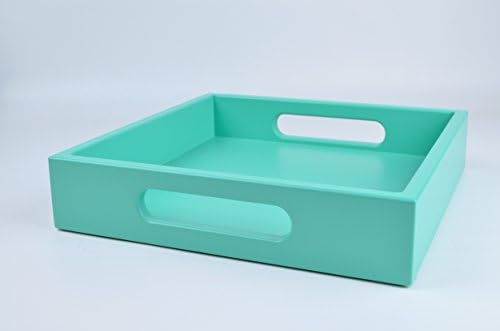 Serving Tray with Handles Turquoise Green Matte Lacquer 12 in Square