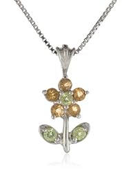 Sterling Silver Peridot Flower Pendant Necklace, 18"