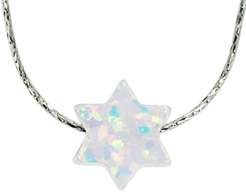 Synthetic White Opal Star Of David Necklace Jewish Charm Pendant with 18.9" 925 Sterling Silver Chain