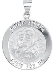 Hollow Round St. Saint Joesph Medal Pendant 14K Gold White R45358