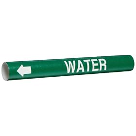 Brady 4155-B B-915 Coiled Printed Plastic Sheet, White on Green BradySnap-On Pipe Marker for 1-1/2" to 2-3/8" Outside Pipe Diameter, Legend "Water"
