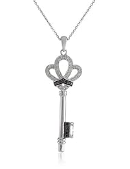 Sterling Silver Black and White Diamond Key Pendant Necklace (1/4 cttw, I-J Color, I3 Clarity), 18"