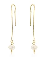 Perlaviva Pendientes Shiny Box Threader With Cultured Pearl plata de ley 925 milésimas bañada en oro / Perla
