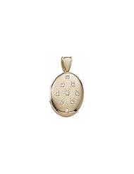Solid 14k Premium Weight Yellow Gold Oval with Diamonds Picture Locket 3/4 inch x 1 inch