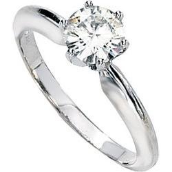 14K White Gold Created Moissanite Solitaire Engagement Ring Size 6