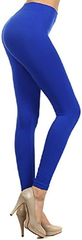 Neon Colored Seamless Full Length Leggings Stretchy Pants Athletic Tights (BLUE)