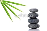 IMAGE OF Wallmonkeys Peel and Stick Wall Decals - Stones and Bamboo Leafs - 48