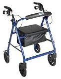 Aluminum Rollator with Fold Up and Removable Back Support, Padded Seat, 8 Casters with Loop Locks