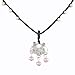 Hammered Heart Pendant in Sterling Silver on a 16" Black Hand Braided Choker Necklace Accented with Pink Pearl Gemstones, #8062