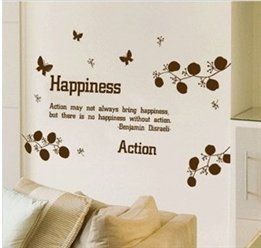 Happiness Action Letter Quote Room Decor Decorative Removable Wall Art Peel And Stick Decal Stickers
