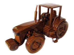 John Deere Tractor with Trailer - Toy Made of 100% Mahogany Natural Solid Wood with Glossy Finish - Serves to Be a Display Piece