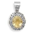 Oxidized Scroll Design Pendant with Citrine Center