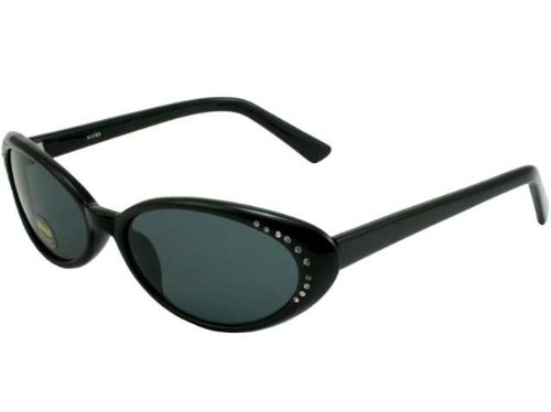 Oval Rhinestone Cat Eye 50s Party Sunglasses Black Frame Grey Lens