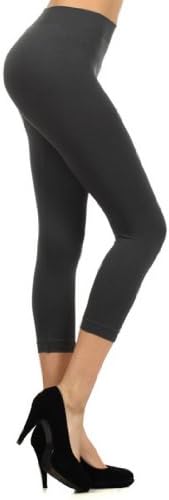 fashion MIC Women's Basic Solid Color Capri Nylon Leggings (One Size, Charcoal)