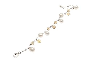 Single-strand White Freshwater Pearl Bracelet with Glass Beads on a Sterling Silver Rolo Chain