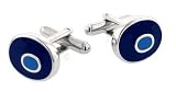 Silver plated oval cufflinks with dark and light blue enamels with presentation box