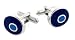 Silver plated oval cufflinks with dark and light blue enamels with presentation box