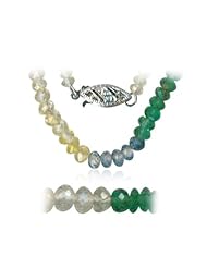 66.00 Cts Faceted Multi Sapphire & Natural Emerald Bead Necklace in Sterling Silver