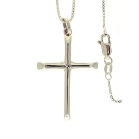 Beautiful! High-Polish Pendant/Necklace Sterling-silver Flat Cross with Italian made Box-chain