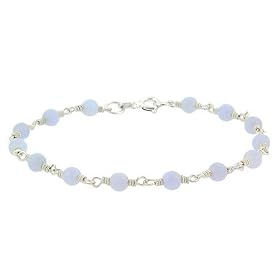 Sterling Silver .925 Genuine Lace Agate Stone Bead Link Bracelet by SilverSpeck.com