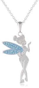 Girls Disney Tinkerbell Silver Plated Brass Crystal Wing Pendant Enhancer