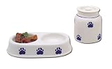 Paw Print Twin Dog Bowl & Treat Jar
