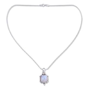 Moonstone pendant necklace, 'Rainbow Light' 16.5 L by  