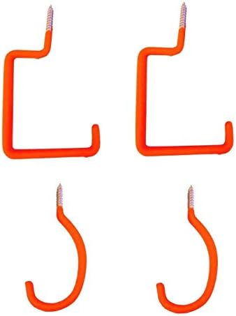4 PC Assorted Storage Hooks For Bike Ladder Shop Garage - Orange, Made of 6mm thick zince plated alloy steel