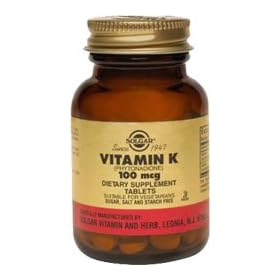 Solgar Vitamin K (Natural) 100 mcg Tablets - 100 tablets