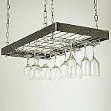 Rogar Hanging Wine Glass Rack - Hammered Steel/ Chrome