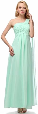 Deardresses Women's Elegant One-shoulder Ruffles Long Bridesmaid Prom Dress DD004 (XXXL, Mint Green)
