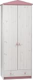 Steens 1781010251 Kleiderschrank Wendy 186 x 78 x 51 cm white wash Kiefer massiv und rosa MDF
