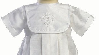 Shantung Christening Baptism Gown with Embroidered Cross and Matching Hat