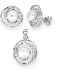 Sterling Silver and Freshwater Pearl Earring and Pendant Set